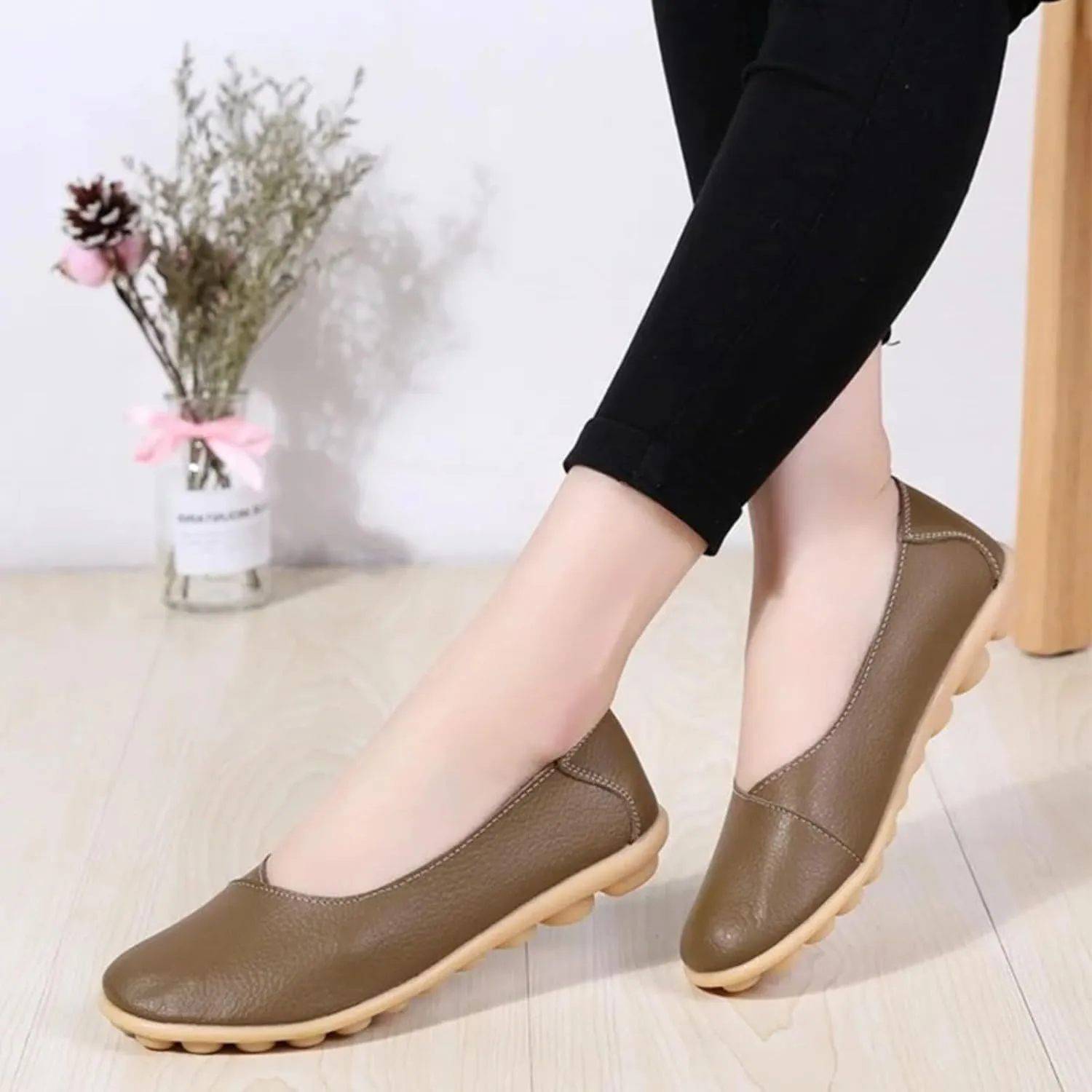 Comfortable Leather Shoes for Women Solid Non Slip Women's Flat Shoes Soft Walking Driving Casual Cool for Women