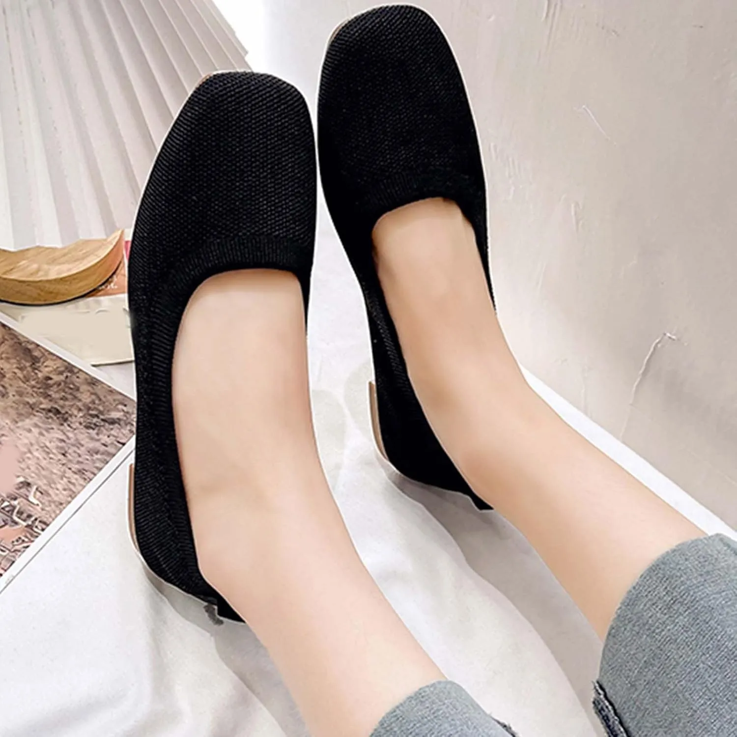 Comfortable Womens Dress Shoes Pointed Toe Knit Ballet Comfortable Dressy Slip On Flat Women's Dress Flats Ballet Light Weight