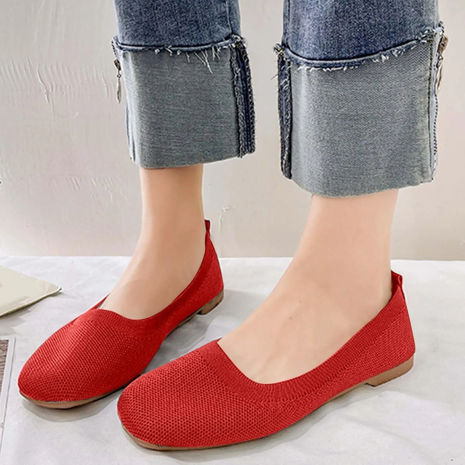 Comfortable Womens Dress Shoes Pointed Toe Knit Ballet Comfortable Dressy Slip On Flat Women's Dress Flats Ballet Light Weight