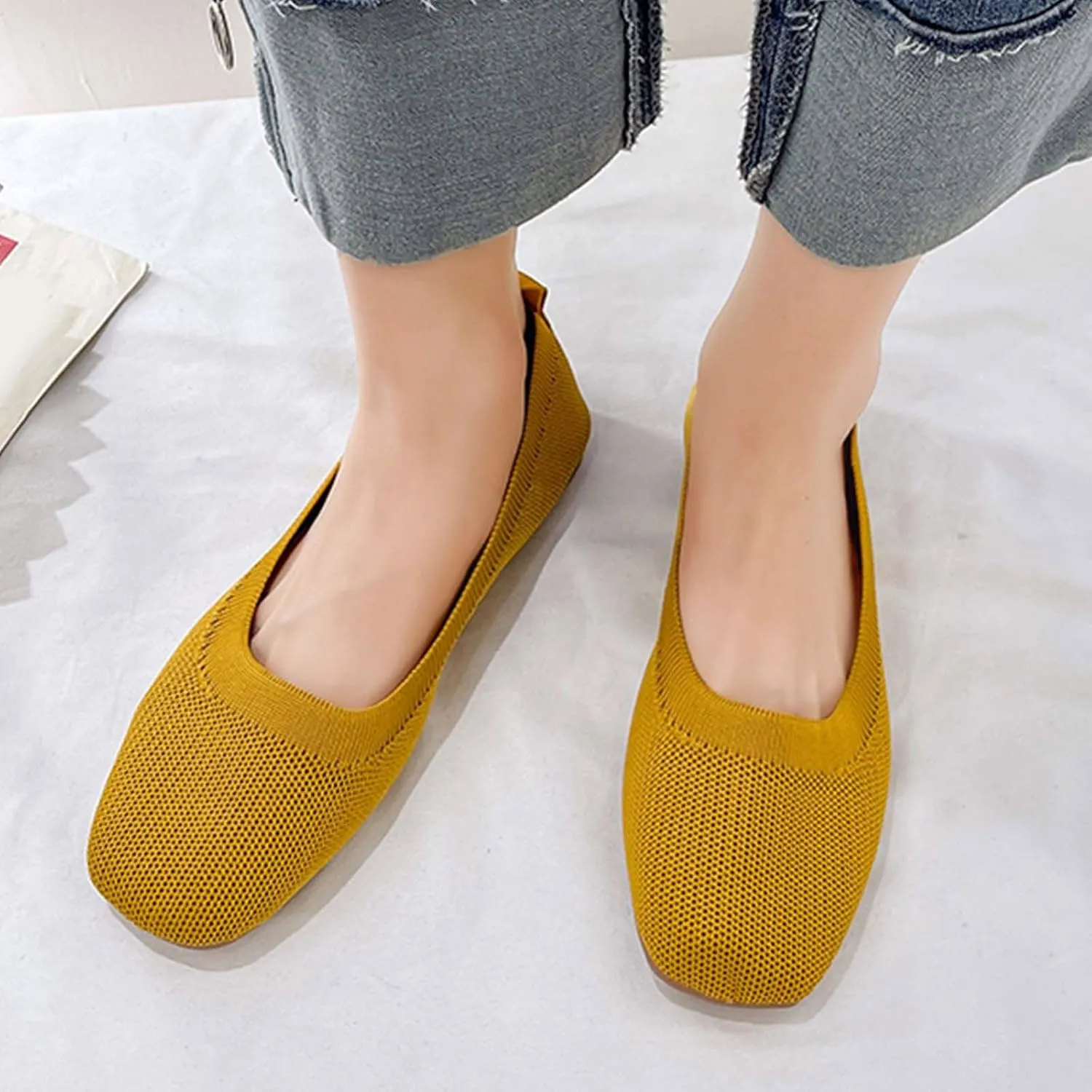 Comfortable Womens Dress Shoes Pointed Toe Knit Ballet Comfortable Dressy Slip On Flat Women's Dress Flats Ballet Light Weight