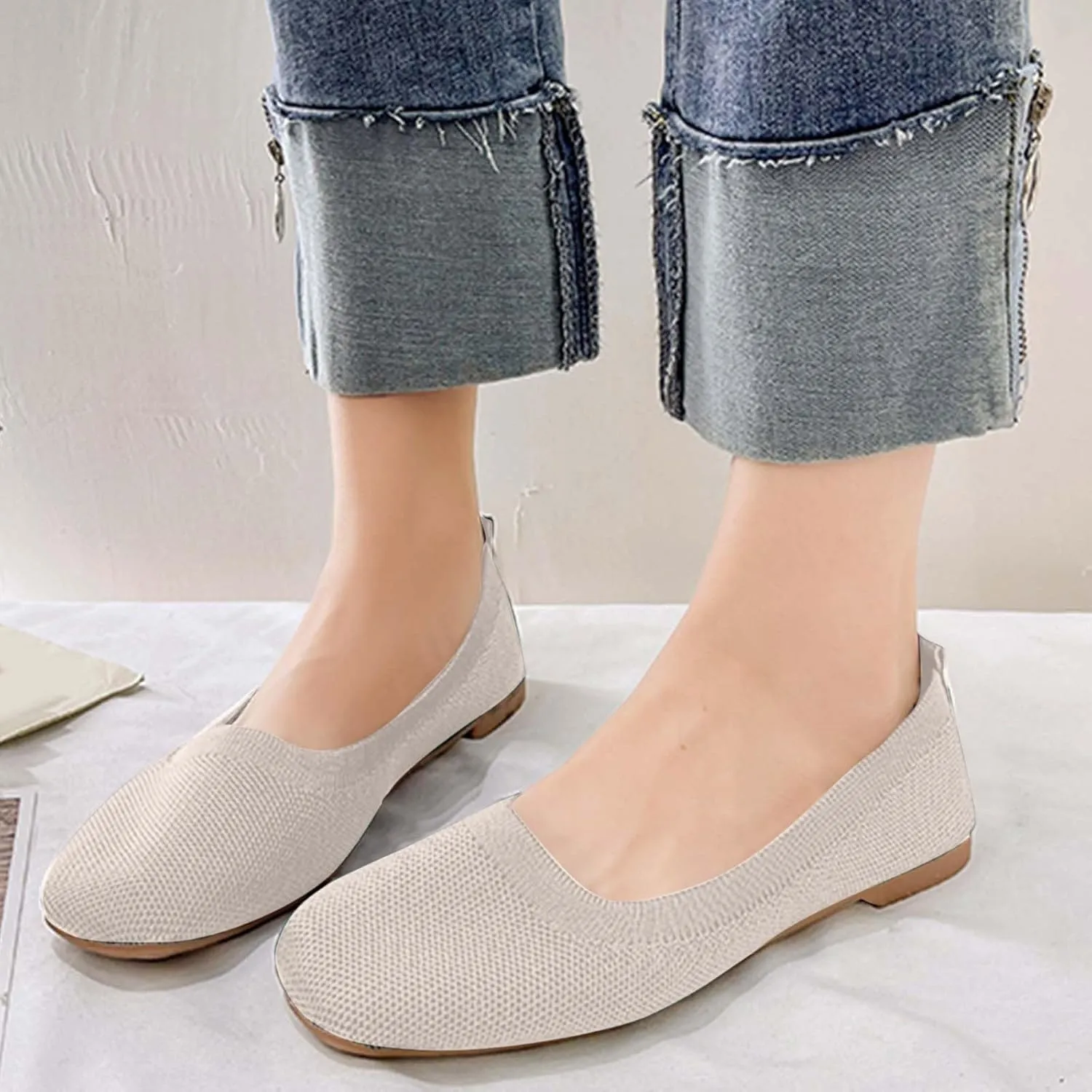 Comfortable Womens Dress Shoes Pointed Toe Knit Ballet Comfortable Dressy Slip On Flat Women's Dress Flats Ballet Light Weight