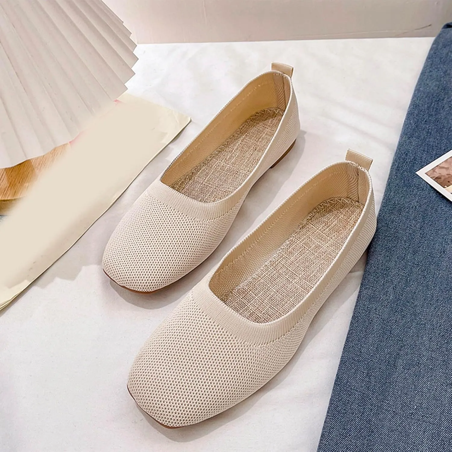 Comfortable Womens Dress Shoes Pointed Toe Knit Ballet Comfortable Dressy Slip On Flat Women's Dress Flats Ballet Light Weight