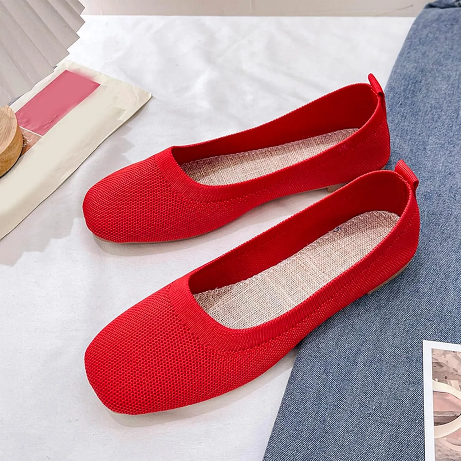 Comfortable Womens Dress Shoes Pointed Toe Knit Ballet Comfortable Dressy Slip On Flat Women's Dress Flats Ballet Light Weight