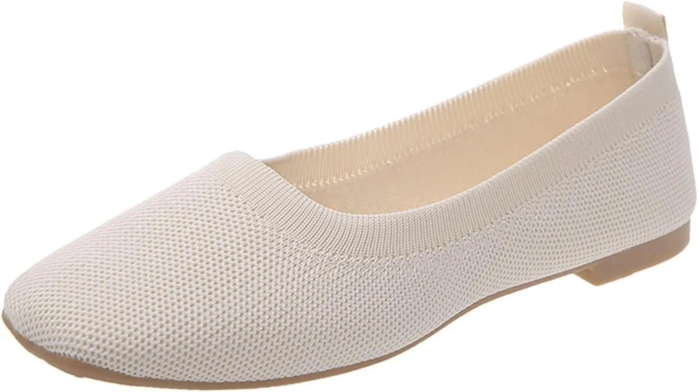Comfortable Womens Dress Shoes Pointed Toe Knit Ballet Comfortable Dressy Slip On Flat Women's Dress Flats Ballet Light Weight