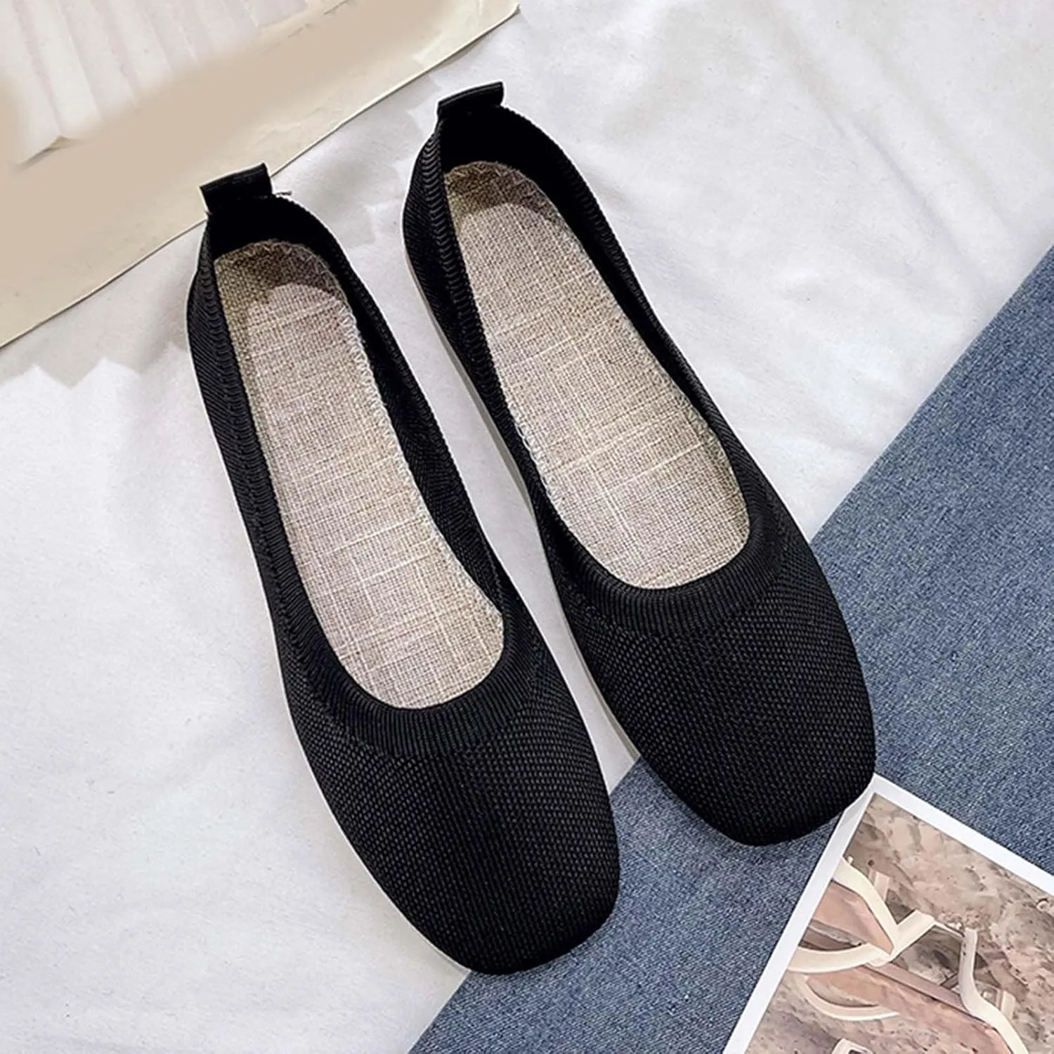 Comfortable Womens Dress Shoes Pointed Toe Knit Ballet Comfortable Dressy Slip On Flat Women's Dress Flats Ballet Light Weight