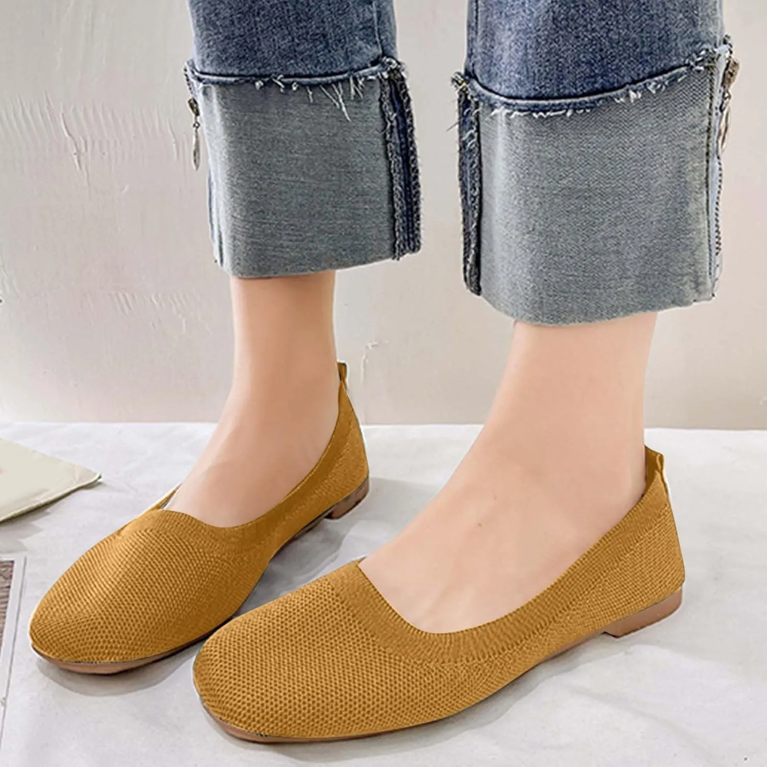 Comfortable Womens Dress Shoes Pointed Toe Knit Ballet Comfortable Dressy Slip On Flat Women's Dress Flats Ballet Light Weight