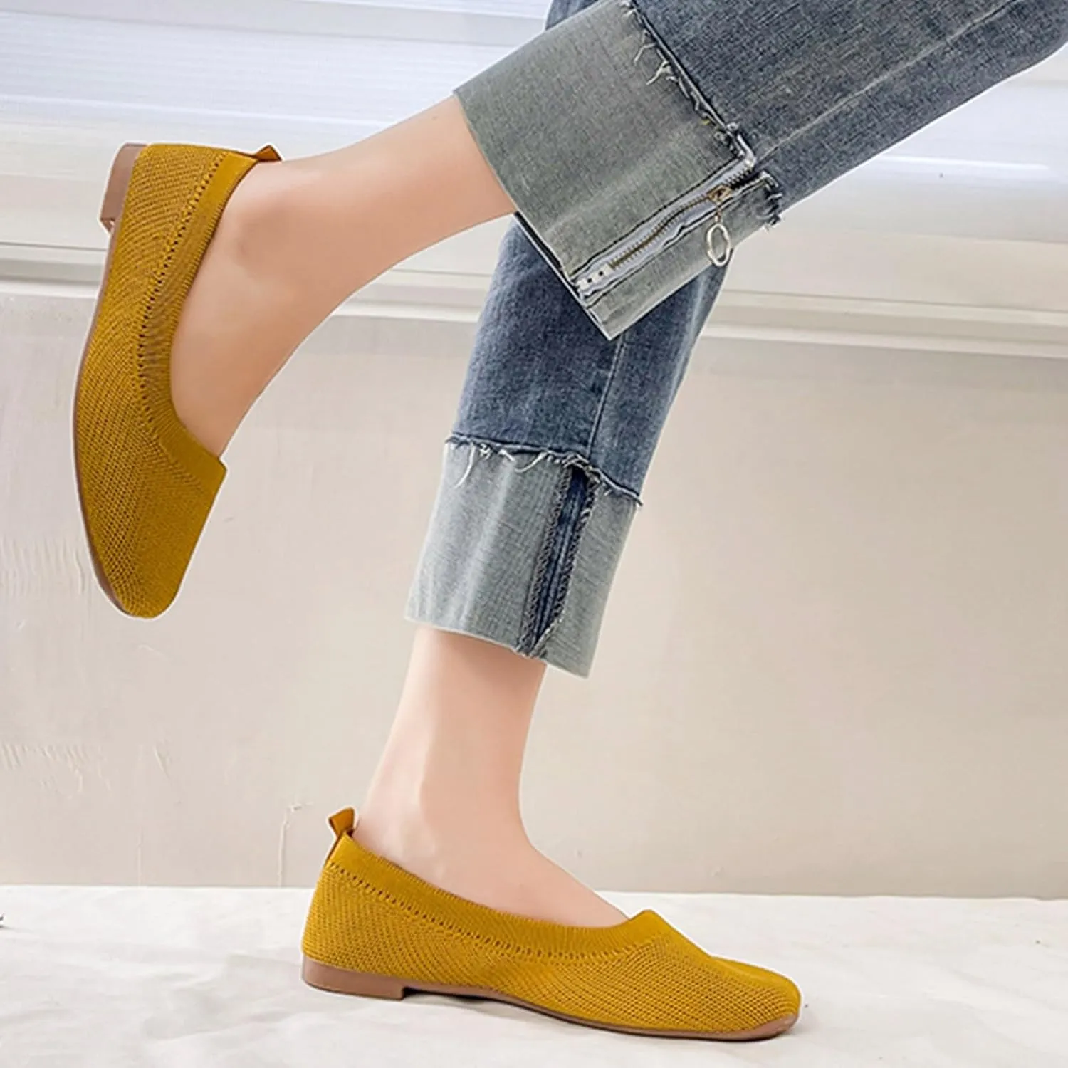 Comfortable Womens Dress Shoes Pointed Toe Knit Ballet Comfortable Dressy Slip On Flat Women's Dress Flats Ballet Light Weight