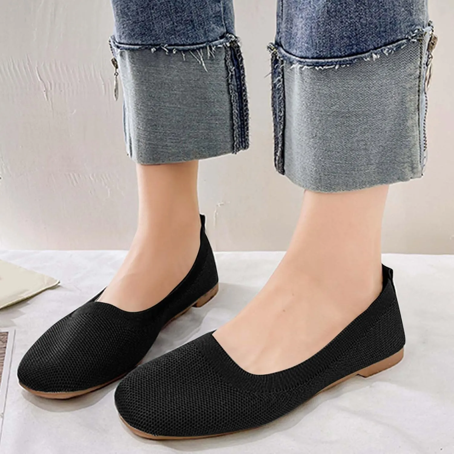 Comfortable Womens Dress Shoes Pointed Toe Knit Ballet Comfortable Dressy Slip On Flat Women's Dress Flats Ballet Light Weight