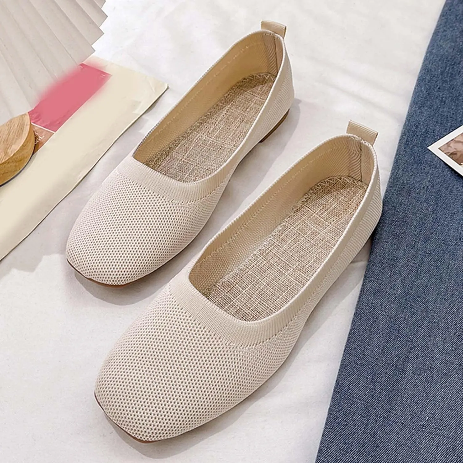 Comfortable Womens Dress Shoes Pointed Toe Knit Ballet Comfortable Dressy Slip On Flat Women's Dress Flats Ballet Light Weight