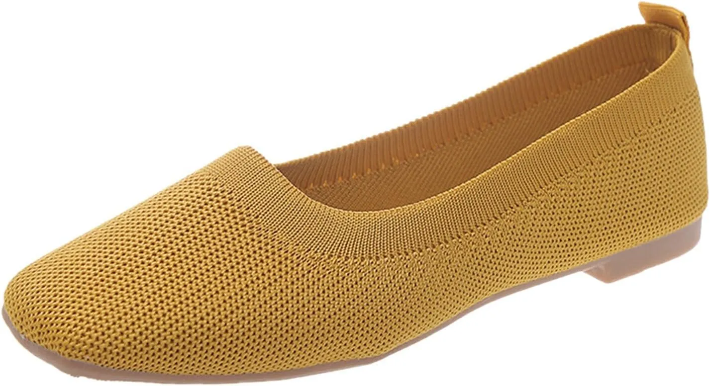 Comfortable Womens Dress Shoes Pointed Toe Knit Ballet Comfortable Dressy Slip On Flat Women's Dress Flats Ballet Light Weight