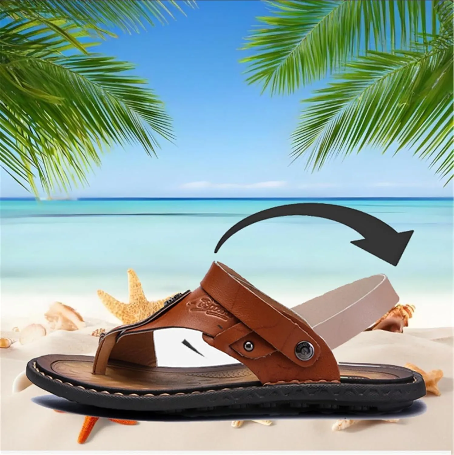 Comfy Split Toe Men's Slip-On Sandals Bunion Relief with Arch Support, Stylish Breathable Non-slip Foot Correction Flat Two Uses Sandals, for Dad on Christmas Birthday Fathers Day