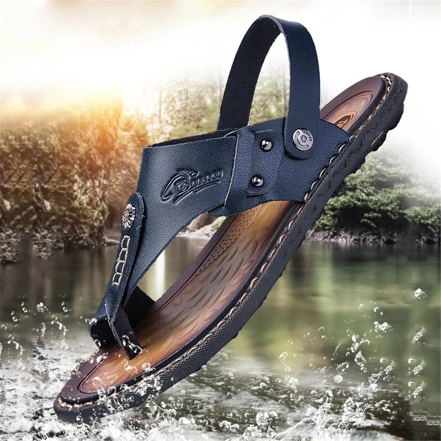 Comfy Split Toe Men's Slip-On Sandals Bunion Relief with Arch Support, Stylish Breathable Non-slip Foot Correction Flat Two Uses Sandals, for Dad on Christmas Birthday Fathers Day