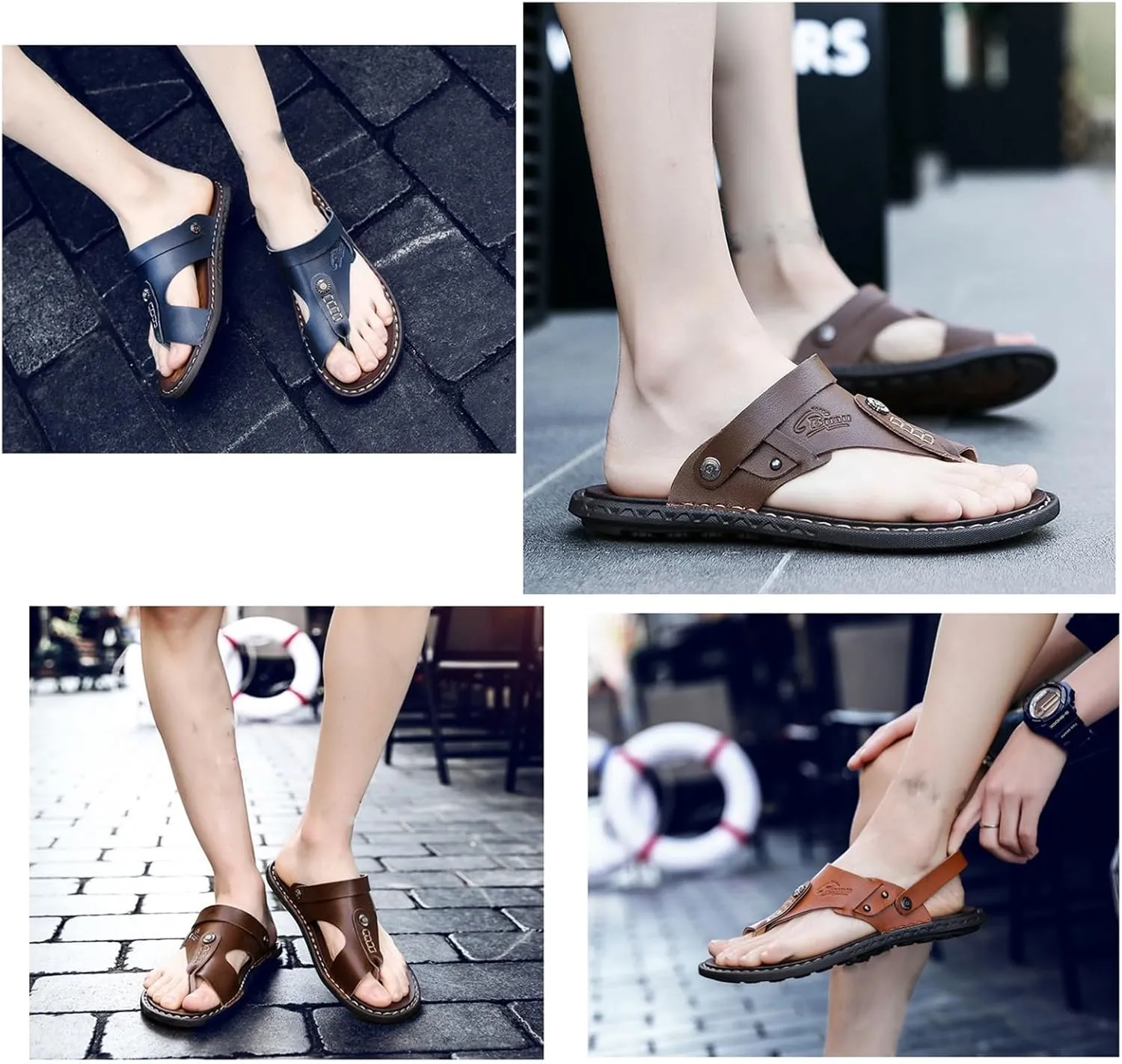 Comfy Split Toe Men's Slip-On Sandals Bunion Relief with Arch Support, Stylish Breathable Non-slip Foot Correction Flat Two Uses Sandals, for Dad on Christmas Birthday Fathers Day