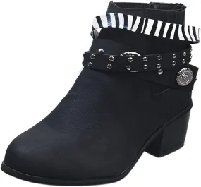 Cowboy Boots for Women Knee High Combat Style Closed Toe Motorcycle Boots Classic Zipper Buckle Low Heel Shoes Retro Shoes 52