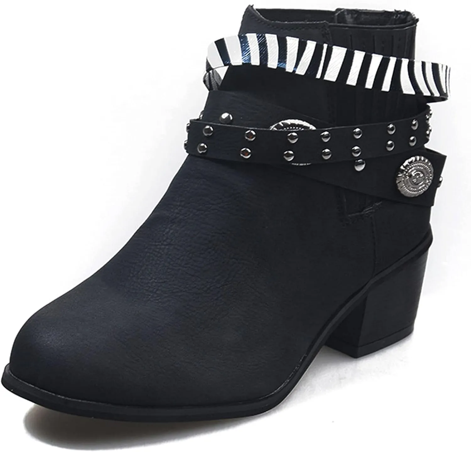 Cowboy Boots for Women Knee High Combat Style Closed Toe Motorcycle Boots Classic Zipper Buckle Low Heel Shoes Retro Shoes 52