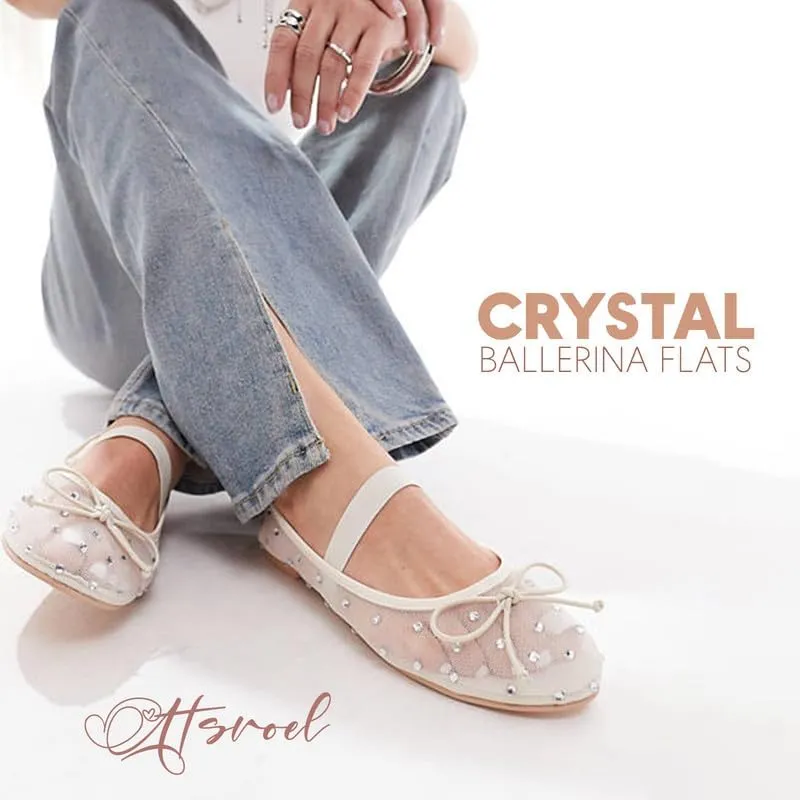 Crystal Ballerina Flats for Woman Rhinestone Mary Jane Flats Bow Ballet Flats Casual Daily Wear Mesh Flats Comfortable Office Flats