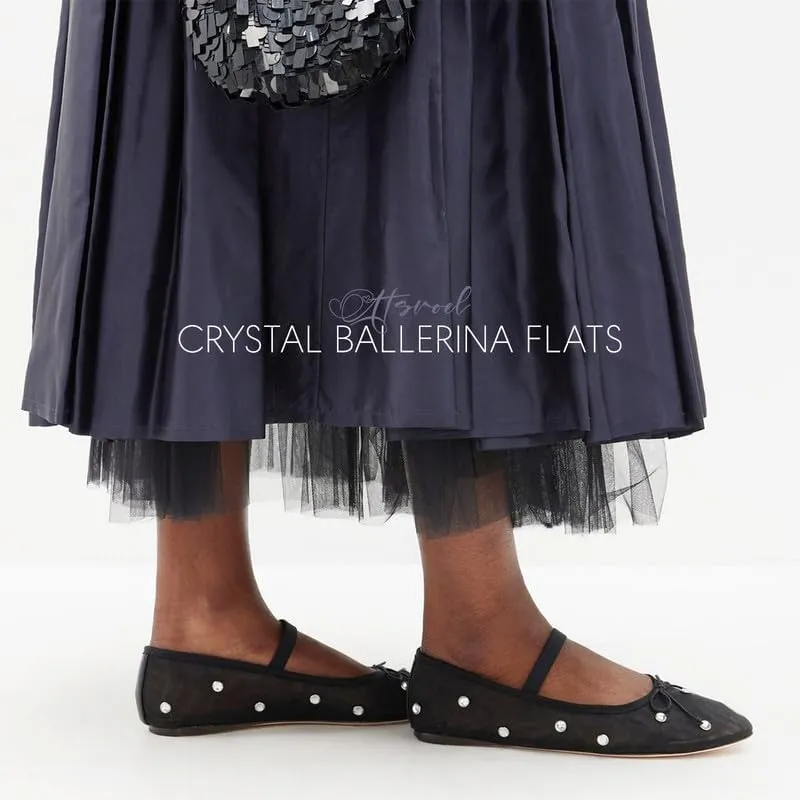 Crystal Ballerina Flats for Woman Rhinestone Mary Jane Flats Bow Ballet Flats Casual Daily Wear Mesh Flats Comfortable Office Flats