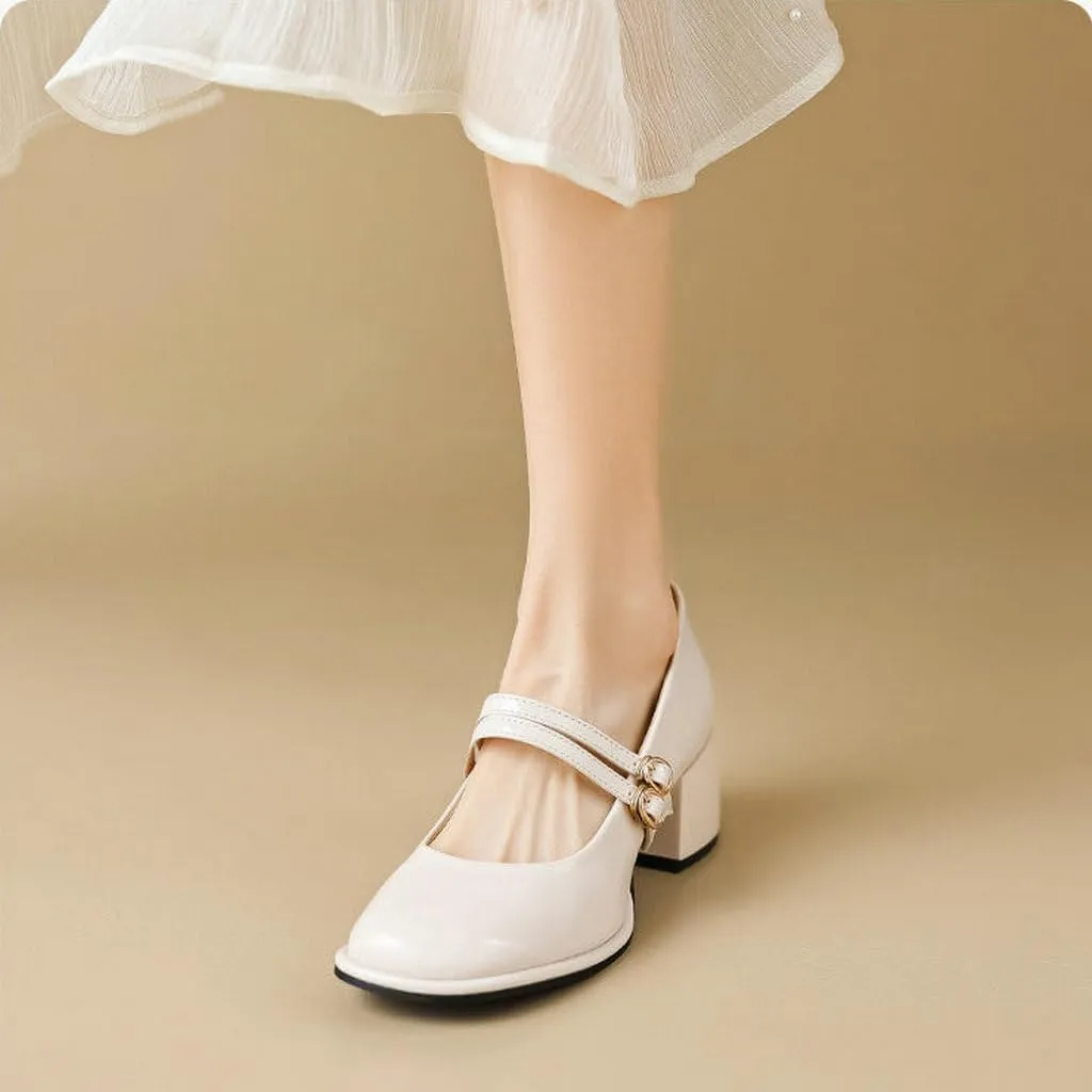 DINTAHA Platform Heeled Mary Janes for Women,Square Toe Pumps for Women Low Heel Patent Leather Mary Janes