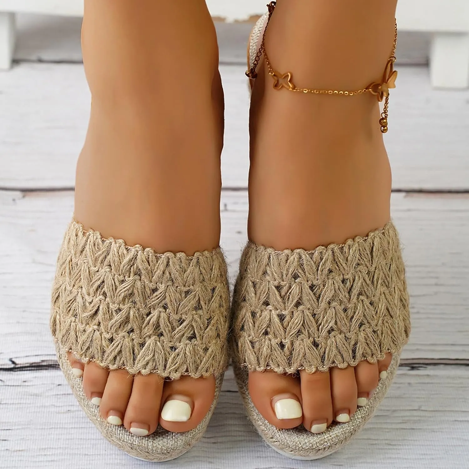 Dressy Sandal Sandals With Woven Straps Platform Wedge Heel Rope Sole Boho Toe Ring Slip On Sandals For Summer