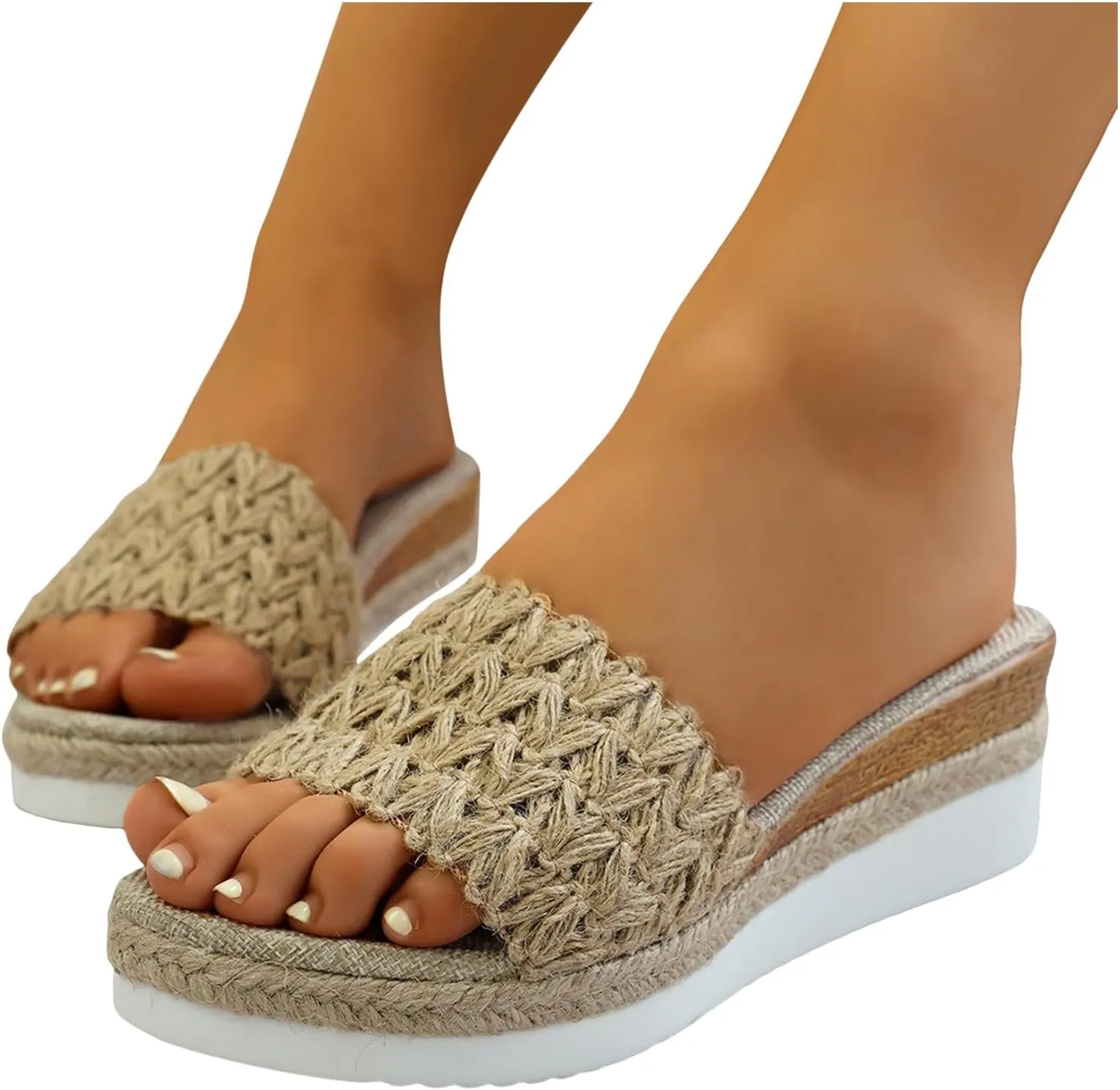 Dressy Sandal Sandals With Woven Straps Platform Wedge Heel Rope Sole Boho Toe Ring Slip On Sandals For Summer