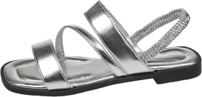 Dressy Sandals Elastic Ankle Strap Thin Soled Square Toed Women's Shoes Fashionable Hollow Flat Soled Shiny Outer Wear
