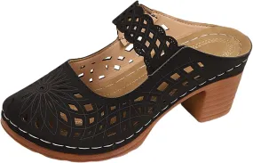 Dressy Summer Heel Fashionable And Versatile Women's Slippers Thick Mid Heel Soft Sole Hollow Closed Toe Casual Sandals