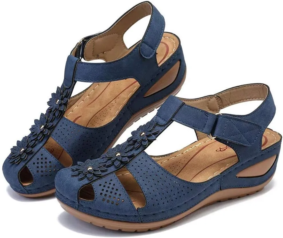 Eduavar Womens Wedge Sandals, Orthopedic Sandals for Women Comfortable Close Toe Sandals Cutout Wedge Sandals