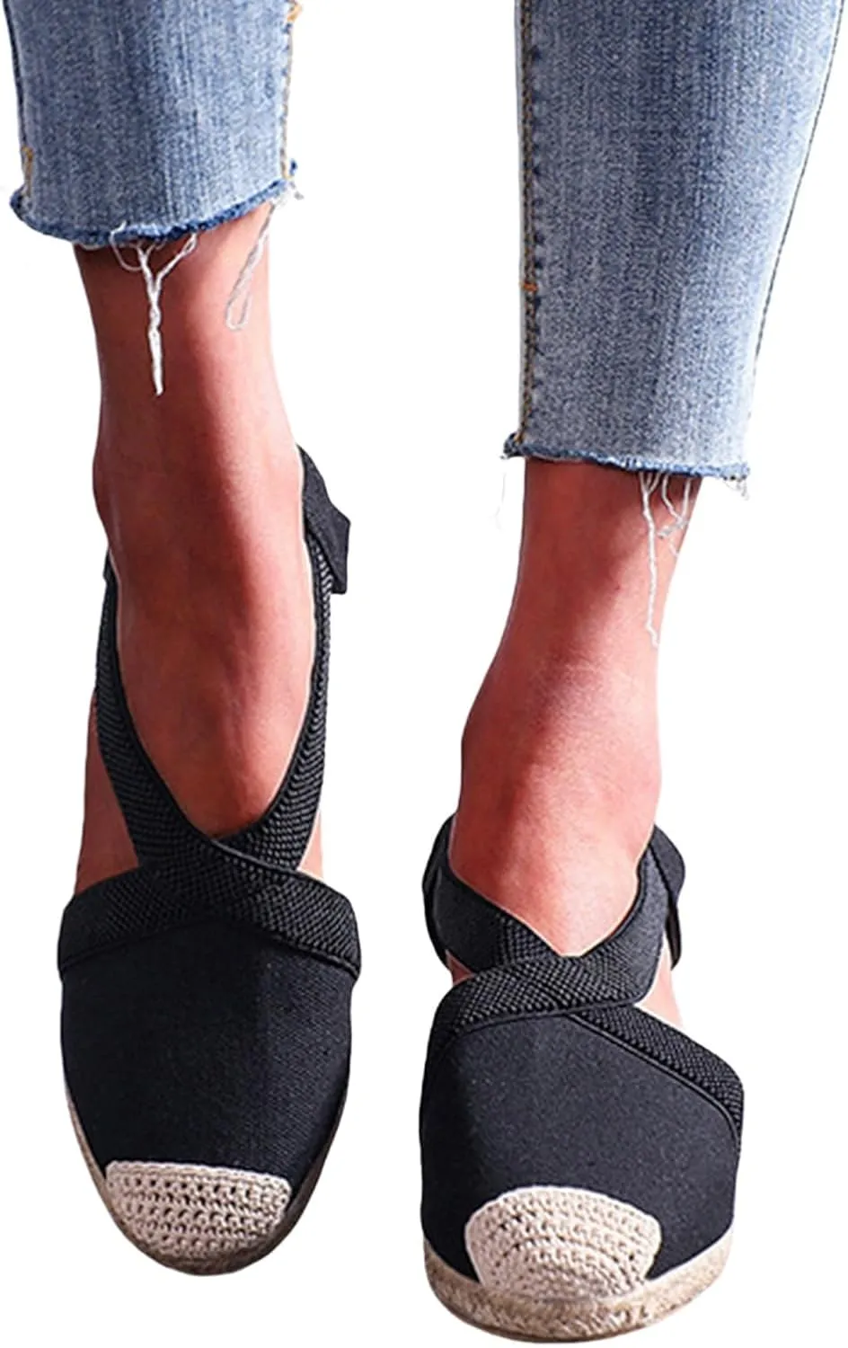 Espadrilles Wedges for Women Summer Platform Wedge Sandals, Fashion Closed Toe Cross Ankle Strap Sandals Casual Platform Slip On Slingback Beach Work Walking Shoes