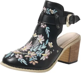 Europe and The United States Foreign Trade Embroidery Retro High Heeled Shoes Thick Boots for Women Low Boot Size 11