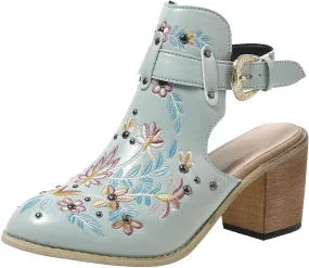 Europe and The United States Foreign Trade Embroidery Retro High Heeled Shoes Thick Boots for Women Low Boot Size 11