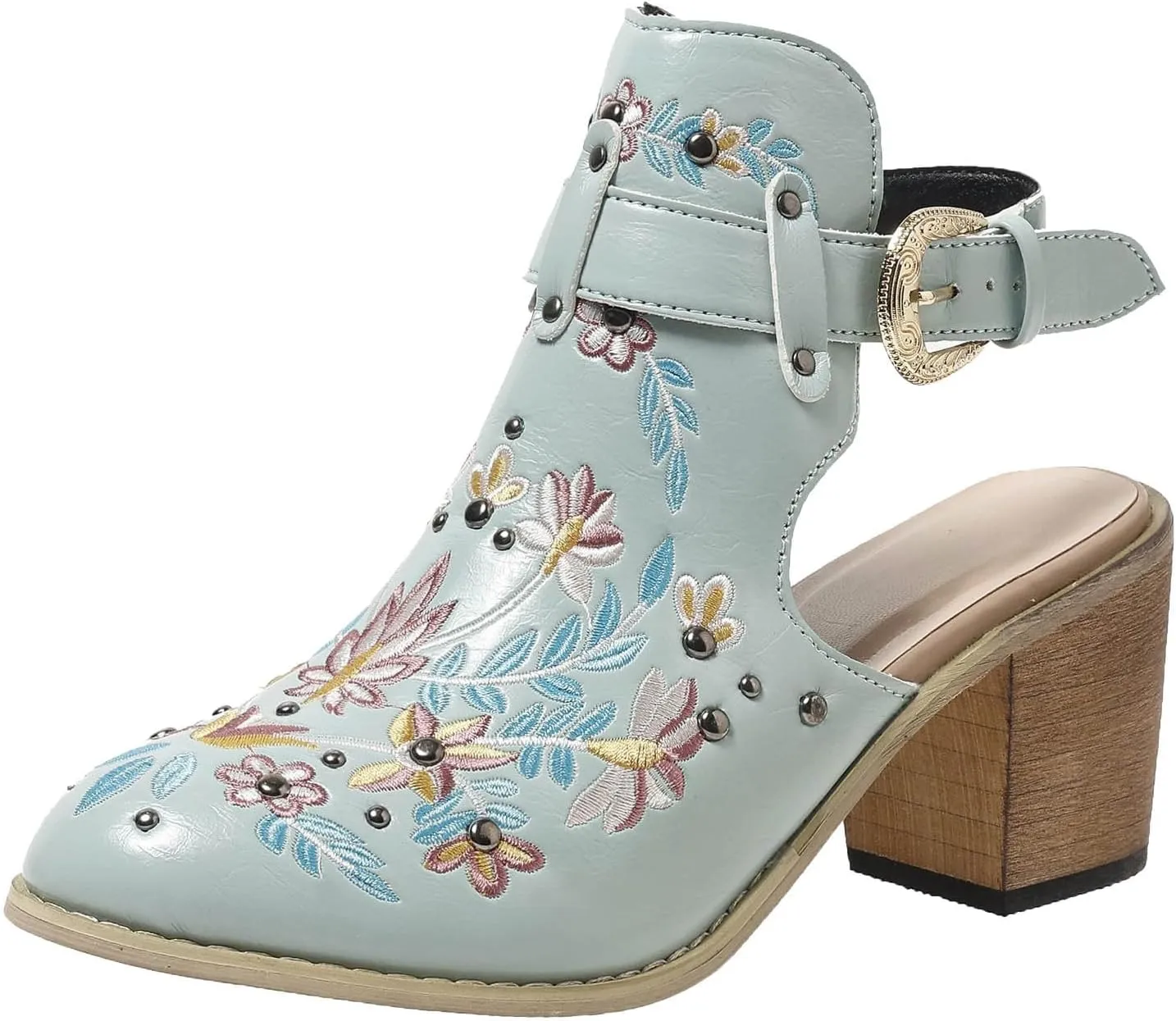 Europe and The United States Foreign Trade Embroidery Retro High Heeled Shoes Thick Boots for Women Low Boot Size 11