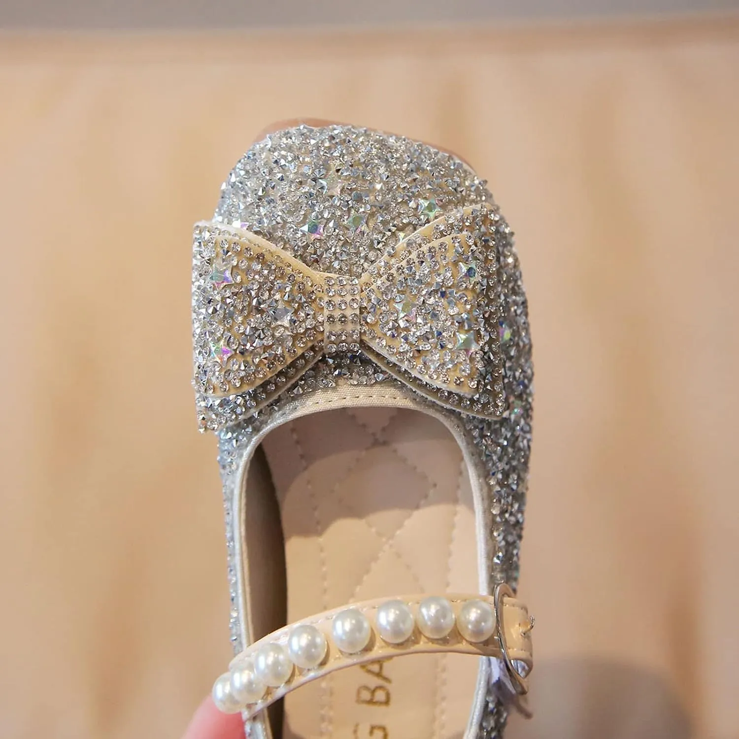 Fashion Autumn Girls Casual Shoes Rhinestone Sequin Bow Buckle Dress Shoes Dance Shoes Little (Silver, 18-24 Months)
