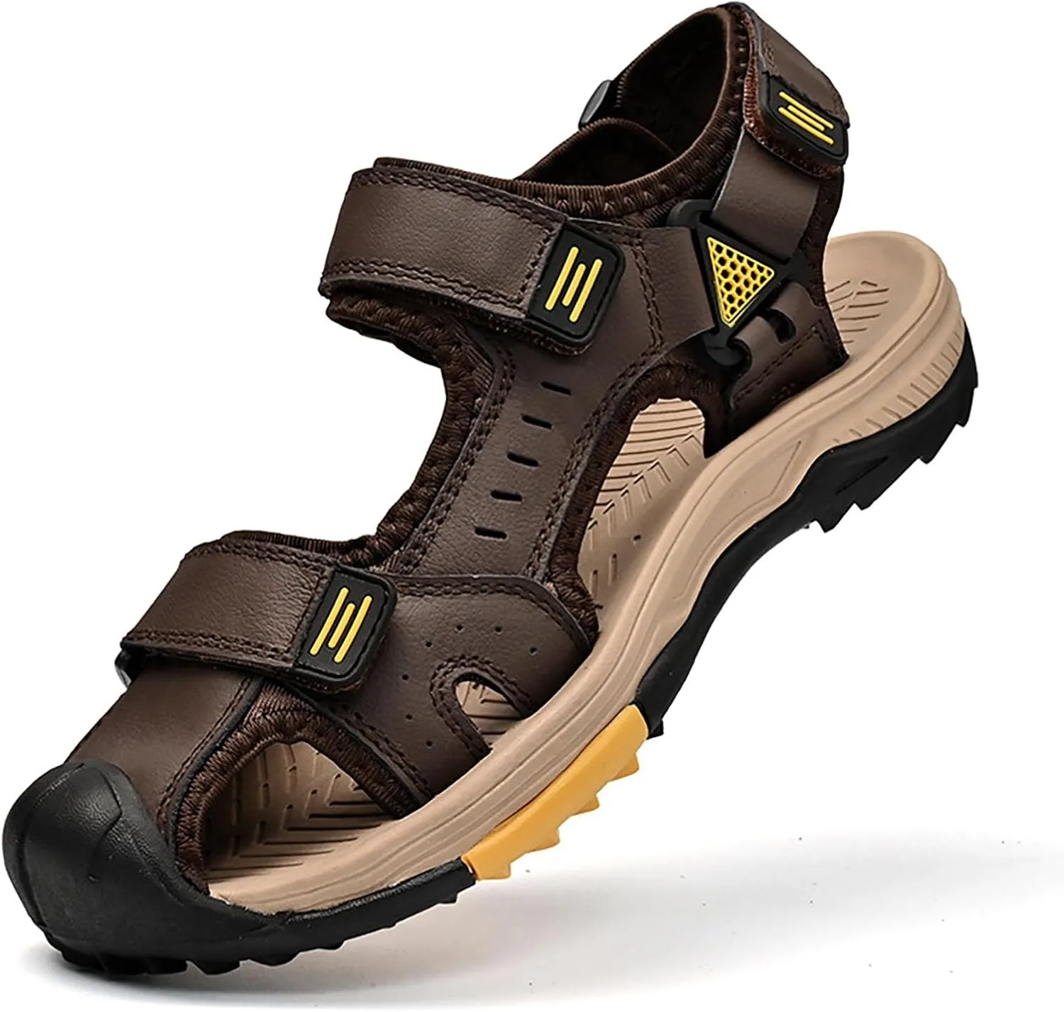 Fashion Men's Large Size Hiking Sandals,Outdoor Sports Closed Toe Beach Shoes Breathable Classics Leather