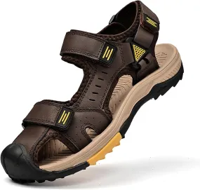Fashion Men's Large Size Hiking Sandals,Outdoor Sports Closed Toe Beach Shoes Breathable Classics Leather
