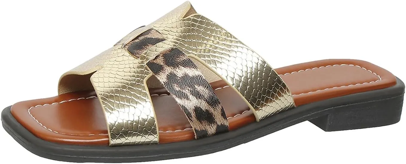Fashion Slides Slippers for Summer Flat Sandals Comfortable Suitable For Party Vacation Sexy Square Toe Bohemian Sandals