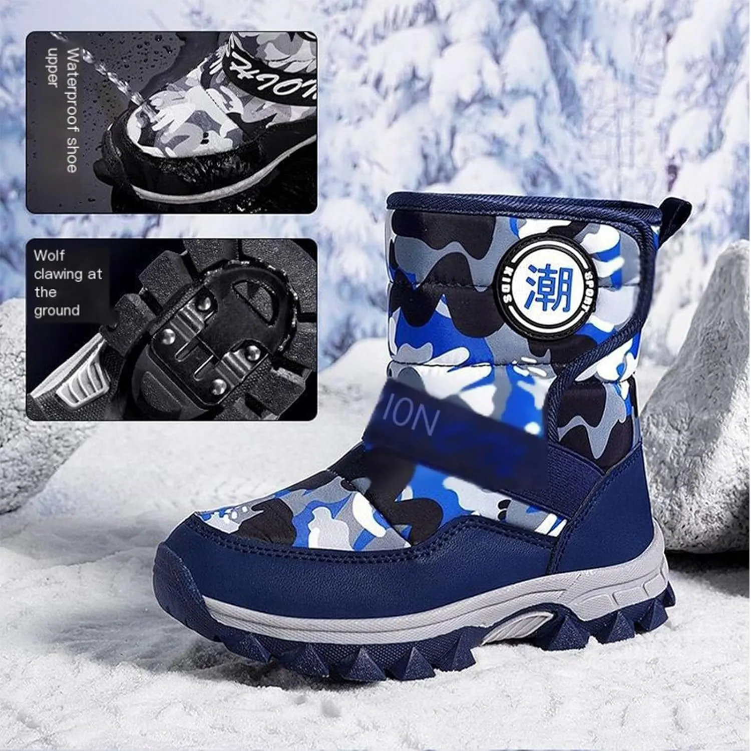Fashion Snow Boots For Childrens Boys Girls Kids Outdoor Ski Non Slip Shoes Thick Warm Comfy Roller Shoes Chunky Sole