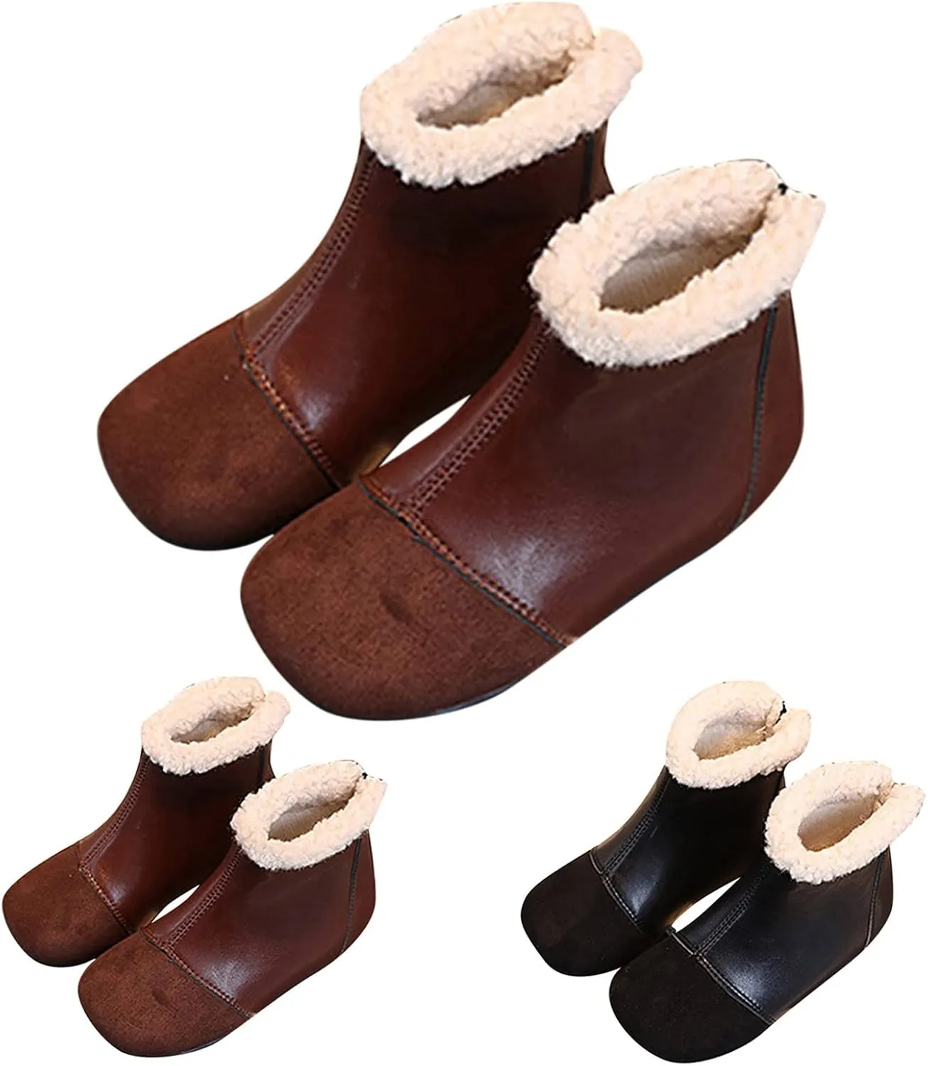 Fashion Winter Children Boots Boys Girls Ankle Boots Flat Bottom Flat Heel Round Toe Solid Color Toddler Snow Boots (Black, 2-2.5 Years Toddler)