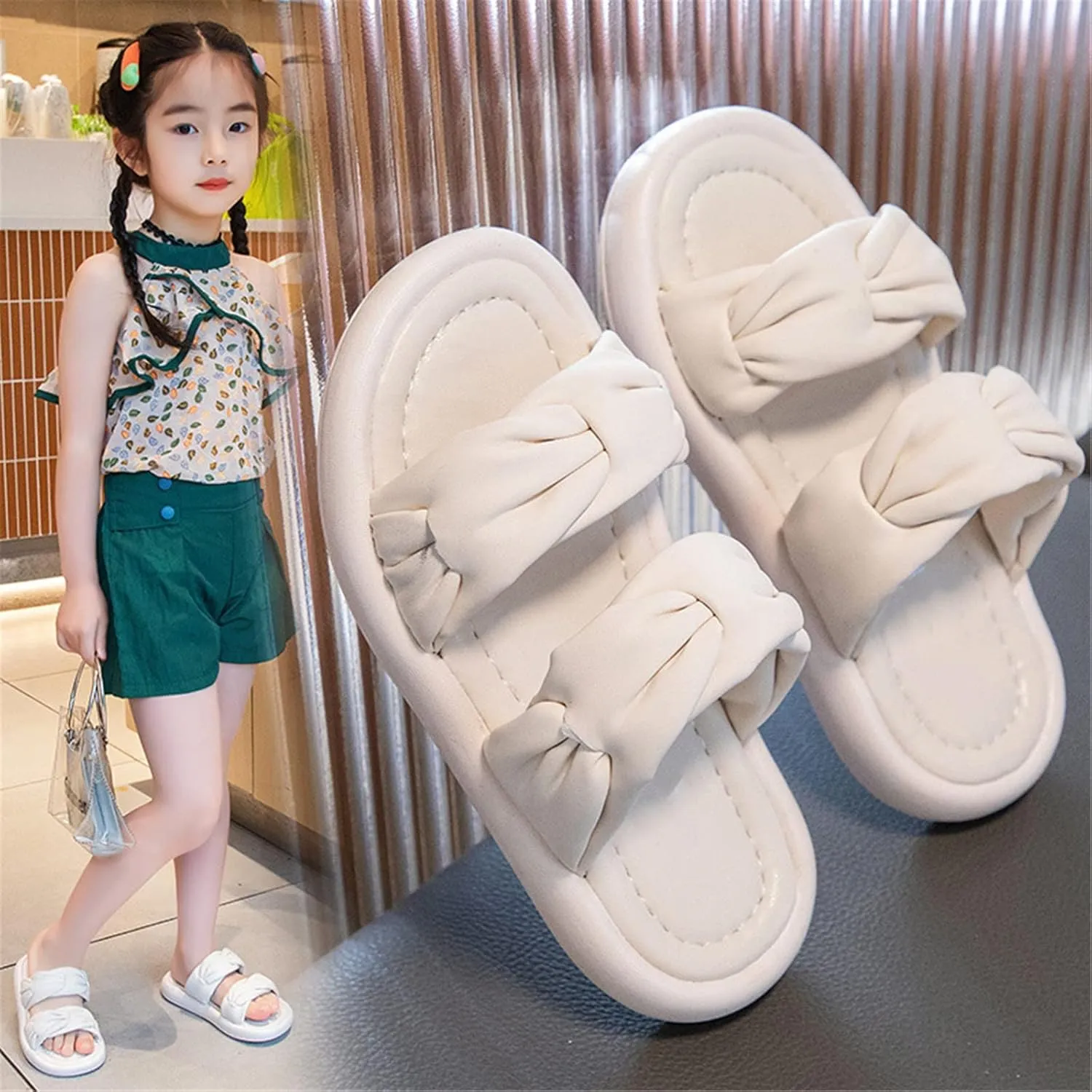Flat Sandals Summer Shoes for Kids Big Kids Children's Baby Girls Slippers Summer Outwear Fashion Leather Slippers Daily Beach Shoes