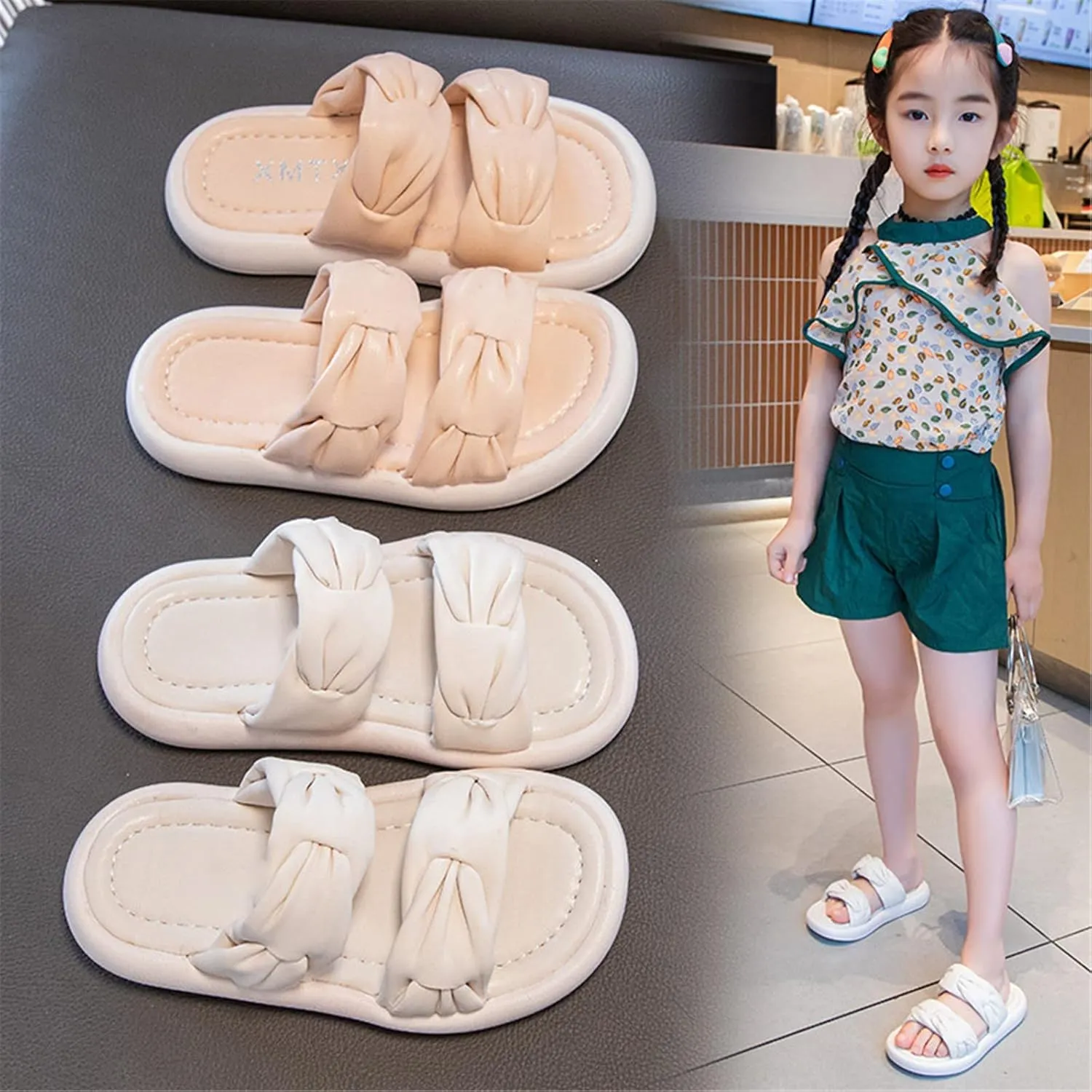 Flat Sandals Summer Shoes for Kids Big Kids Children's Baby Girls Slippers Summer Outwear Fashion Leather Slippers Daily Beach Shoes