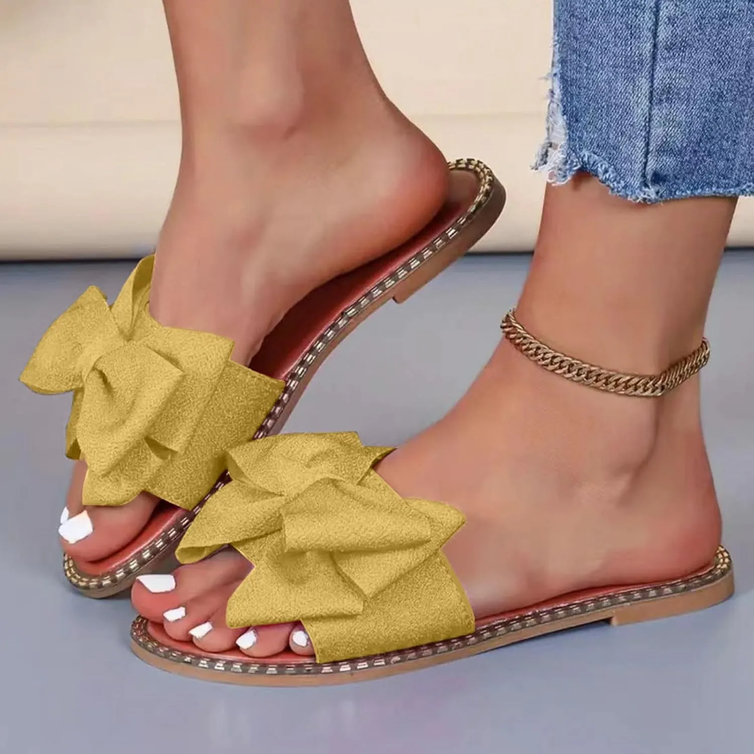 Flatform Open Toe Beach Sandals Women's Shoes Fashion Butterfly Festival Comfortable Flat Flip Flops Women's Outdoor