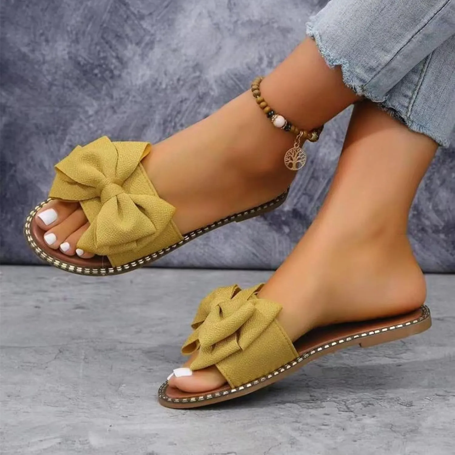 Flatform Open Toe Beach Sandals Women's Shoes Fashion Butterfly Festival Comfortable Flat Flip Flops Women's Outdoor