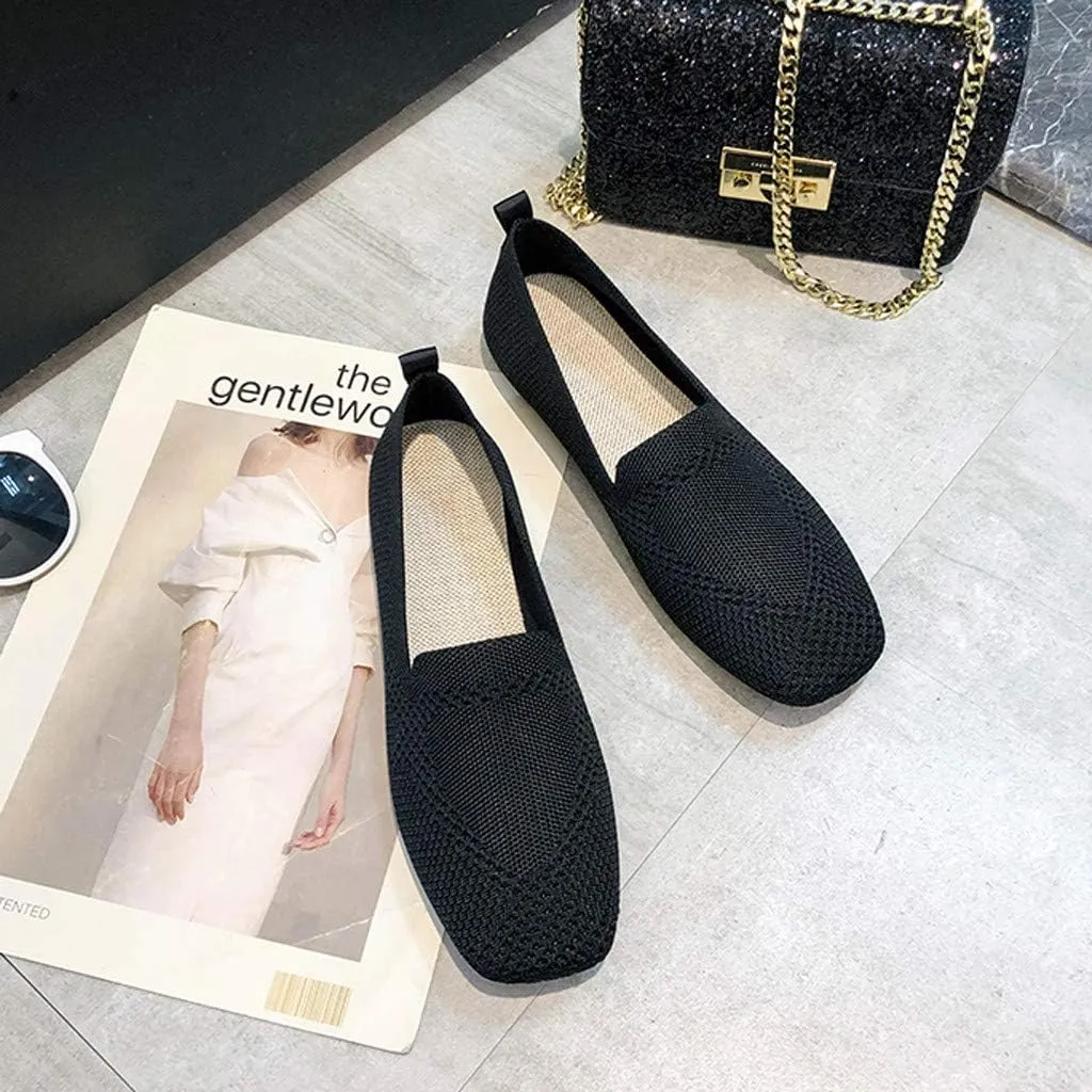 Flats for Womens Women's Knit Ballet Flat Crimping Faux Suede Pointed-Toe Flats Dressy Slip-Ons Loafers