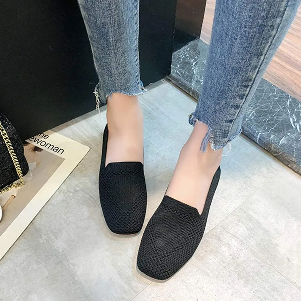 Flats for Womens Women's Knit Ballet Flat Crimping Faux Suede Pointed-Toe Flats Dressy Slip-Ons Loafers