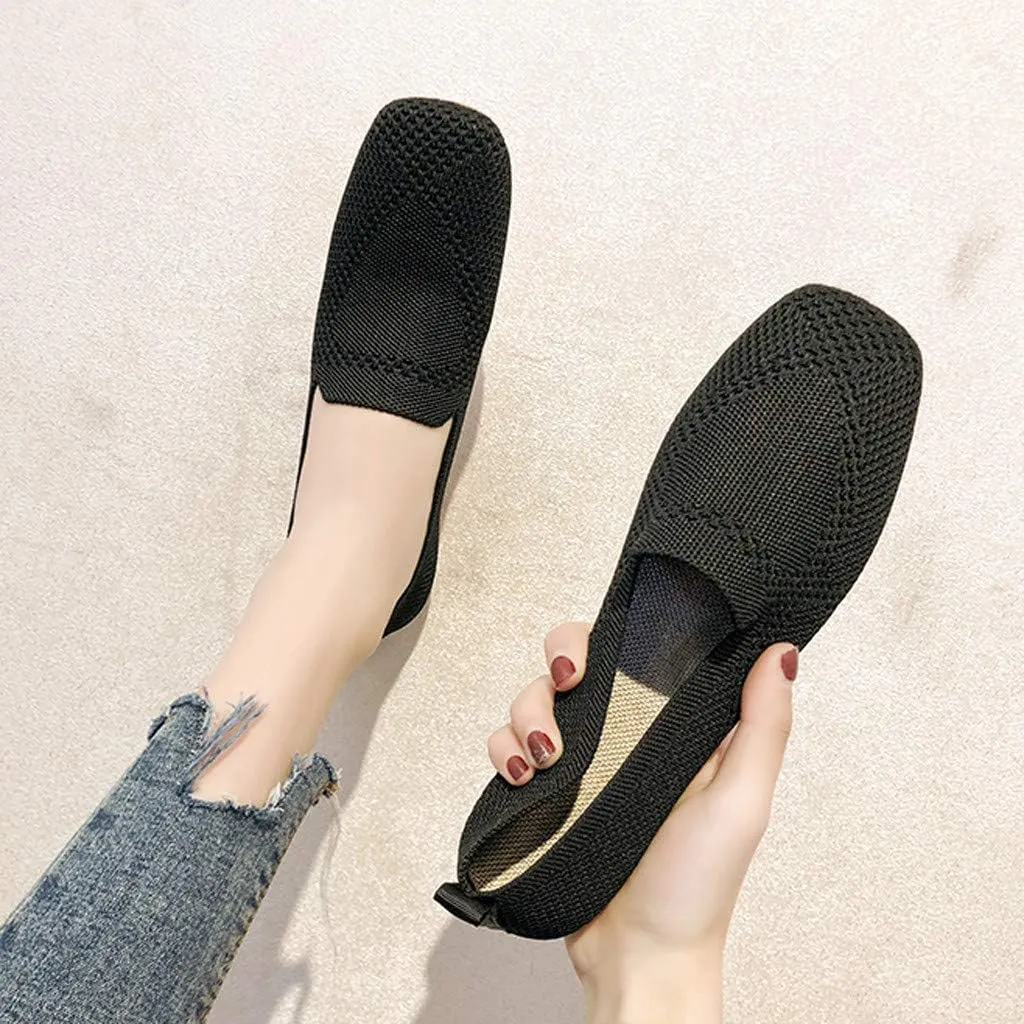 Flats for Womens Women's Knit Ballet Flat Crimping Faux Suede Pointed-Toe Flats Dressy Slip-Ons Loafers
