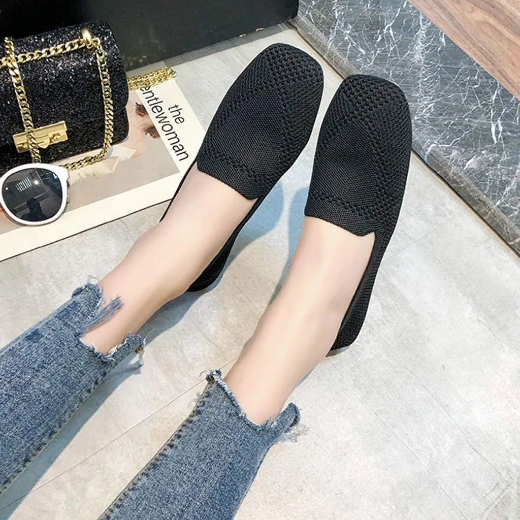 Flats for Womens Women's Knit Ballet Flat Crimping Faux Suede Pointed-Toe Flats Dressy Slip-Ons Loafers