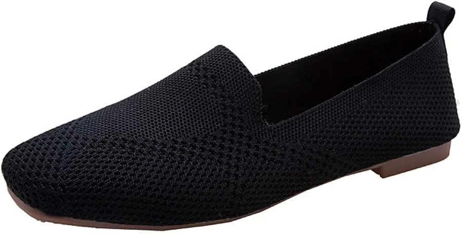 Flats for Womens Women's Knit Ballet Flat Crimping Faux Suede Pointed-Toe Flats Dressy Slip-Ons Loafers