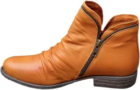Gibobby Ankle Boots for Womens Low Heel Booties Pointed Toe Stacked Mid Heel Ankle Boots V Cut Back Zipper Booties
