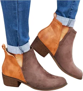 Gibobby Booties for Women Low Heel Womens Ankle Boots Pointed Toe Faux Stacked Chunky Heels Leopard Side Zipper Booties