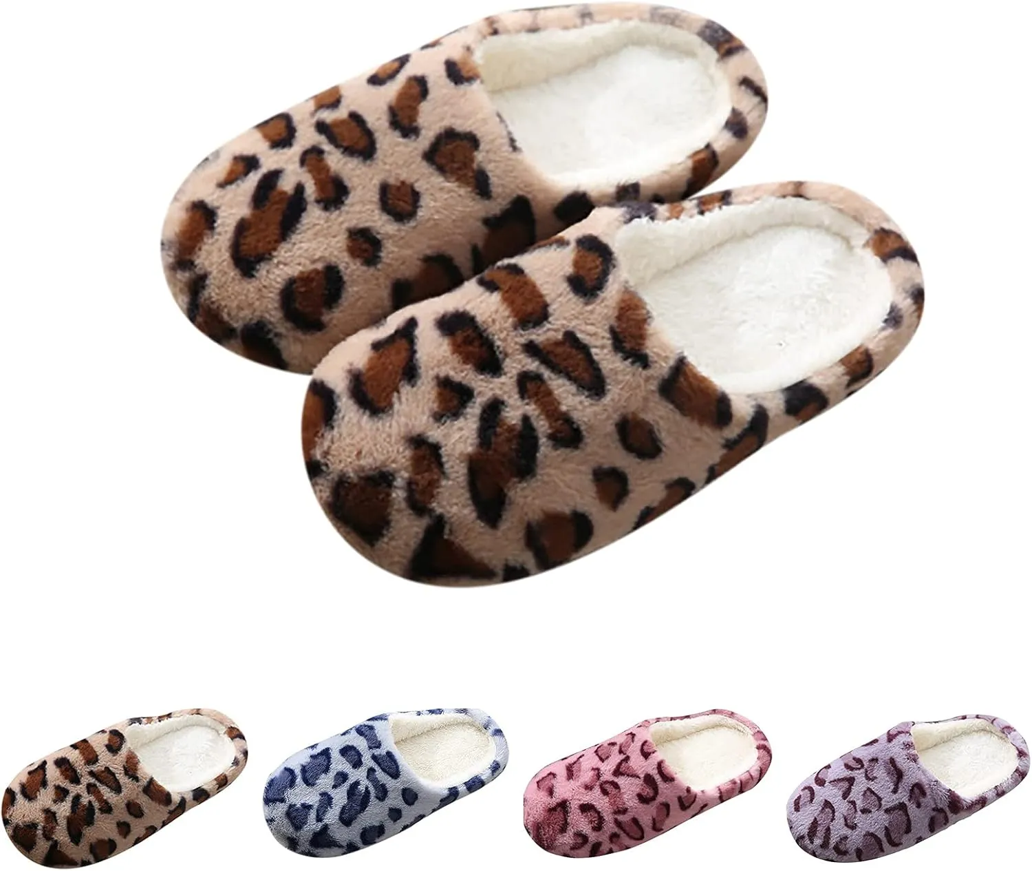 Gibobby Christmas Slippers for Women Fuzzy Leopard Slippers Comfy Memory Foam Warm Slip On Light Shoes Outdoor Indoor