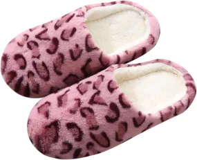 Gibobby Christmas Slippers for Women Fuzzy Leopard Slippers Comfy Memory Foam Warm Slip On Light Shoes Outdoor Indoor